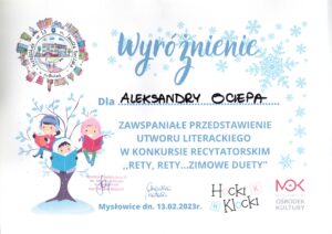 Konkurs recytatorski “Rety, rety … zimowe  duety”