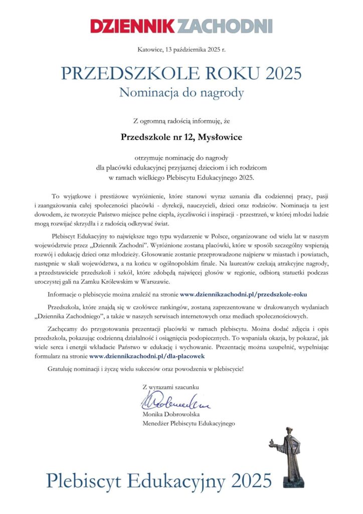 Przedszkole Roku w tegorocznej edycji Plebiscytu Edukacyjnego 2025.